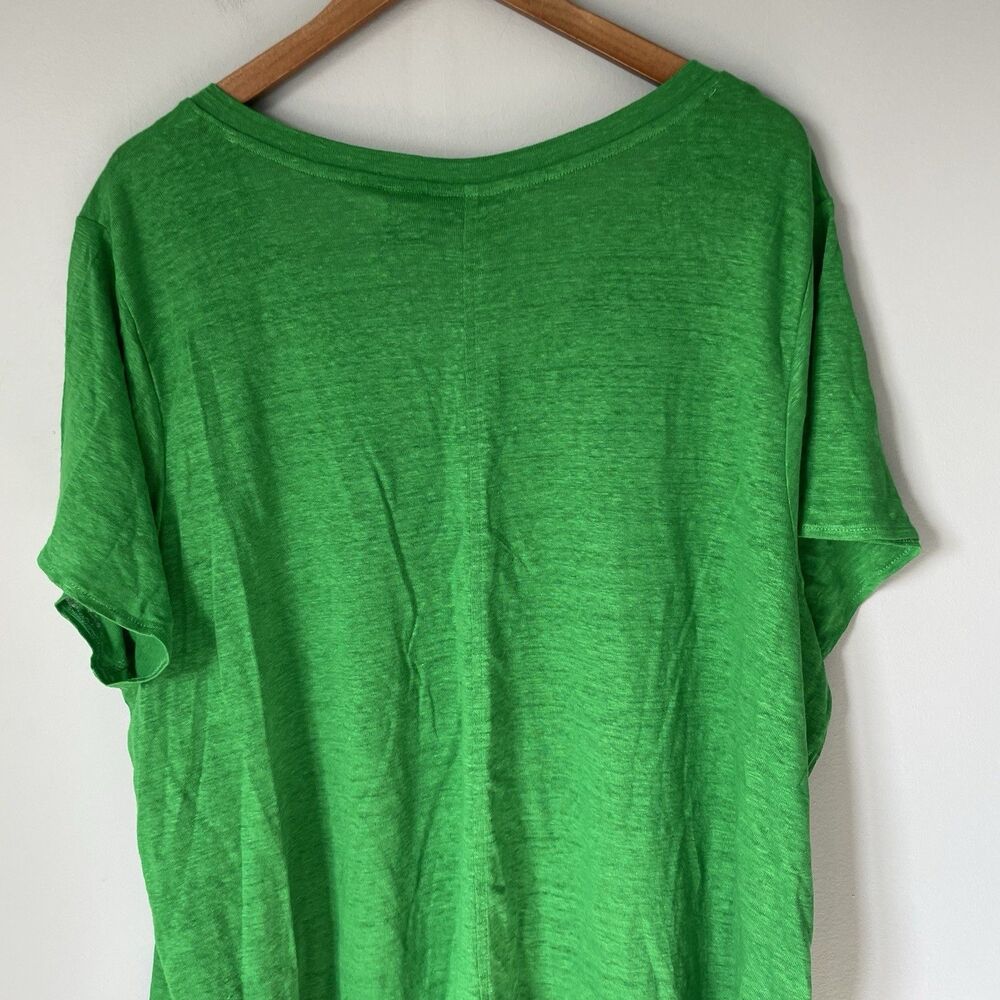 Tahari 100% Linen Blouse Top V Neck Short Sleeve Green Women's Size 3X - Picture 4 of 11
